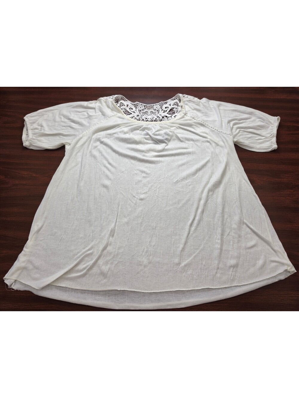 French Laundry White Crocheted Back Blouse Short Sleeve 2X Cottagecore Basic Top